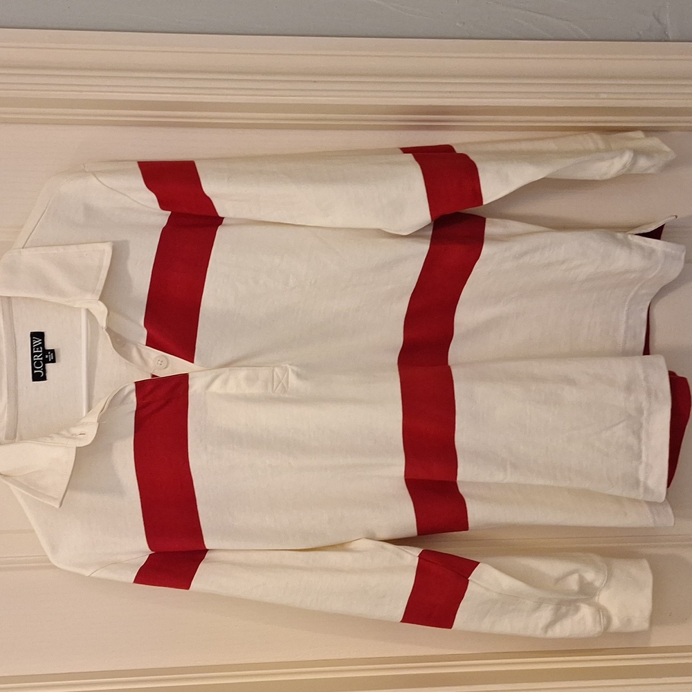 NWOT J.Crew Rugby Shirt Cream and Red M
